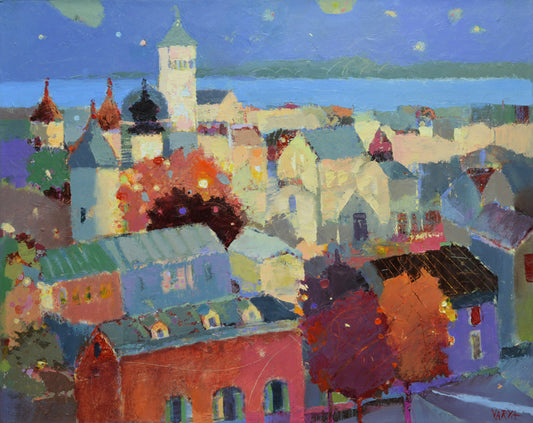 old European town dreamscape oil painting