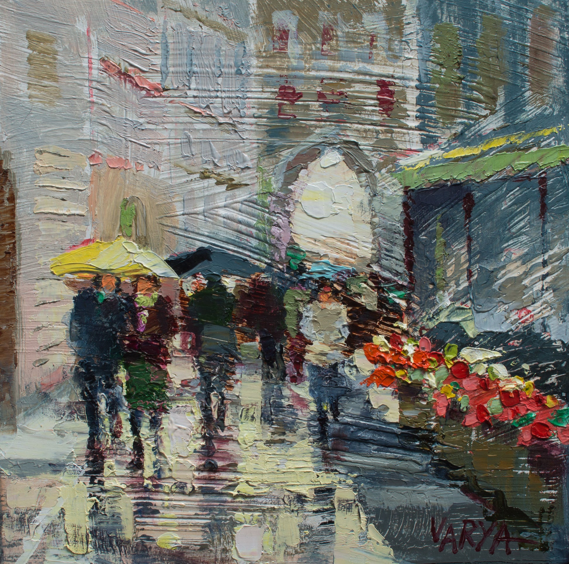 Prague rainy street scene painting