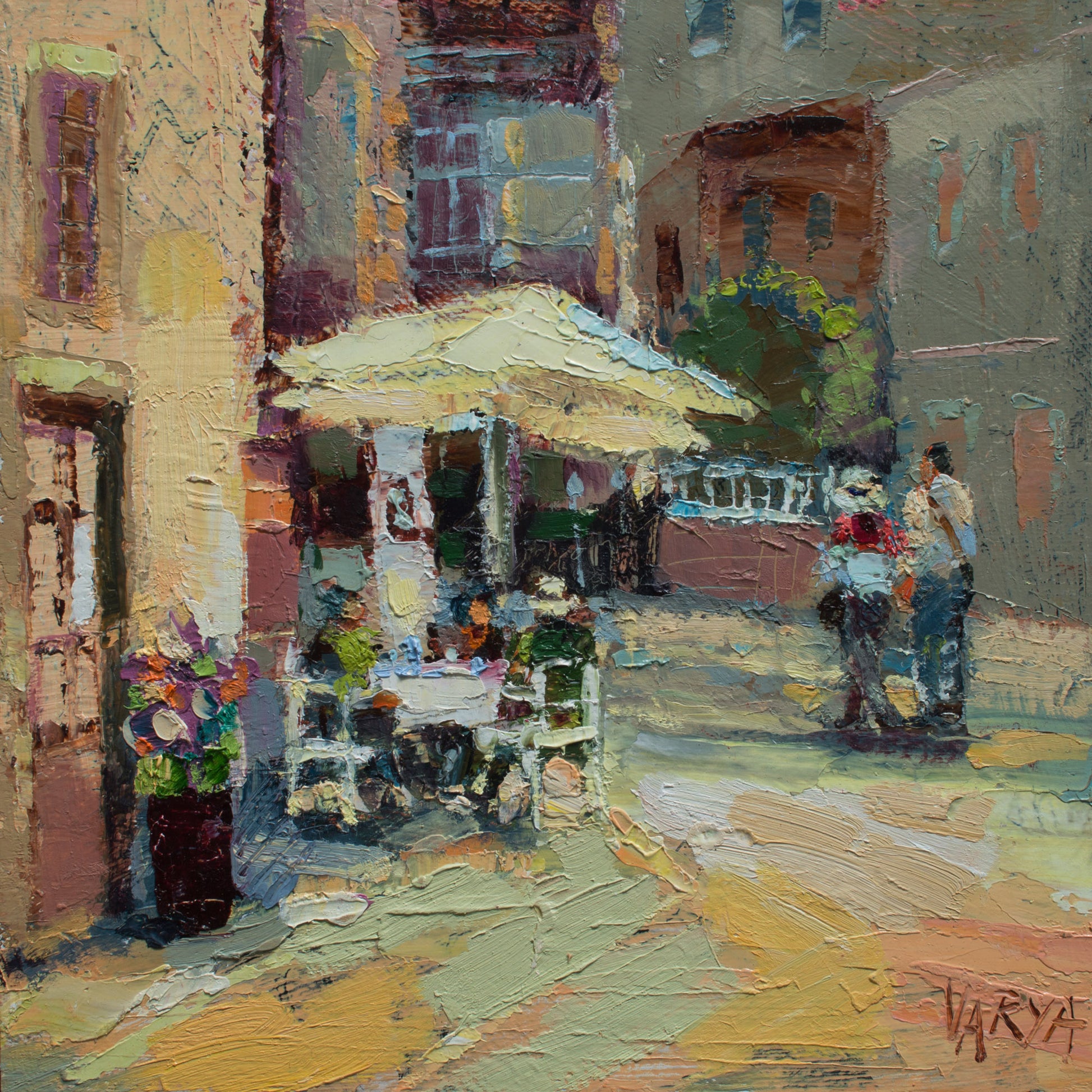 Portuguese street cafe scene painting