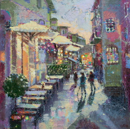 italian small town street scene painting